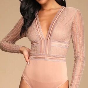 Lulu's Lace V-Neck Bodysuit - Nude